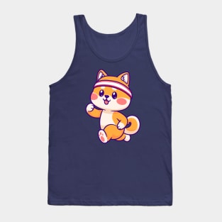 Cute Shiba Inu Running Cartoon Tank Top